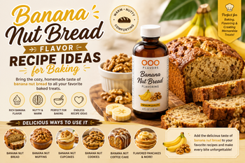 Banana nut bread flavor recipe ideas for cakes, muffins, cookies, and baked treats with OOOFlavors for rich banana-nut flavor
