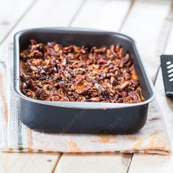 Homemade sweet potato casserole with creamy sweet potatoes and a golden crispy topping