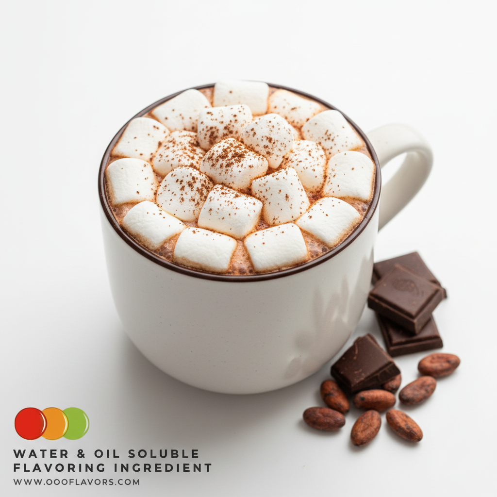 Hot cocoa flavoring essence featuring rich chocolate and cozy dessert warmth