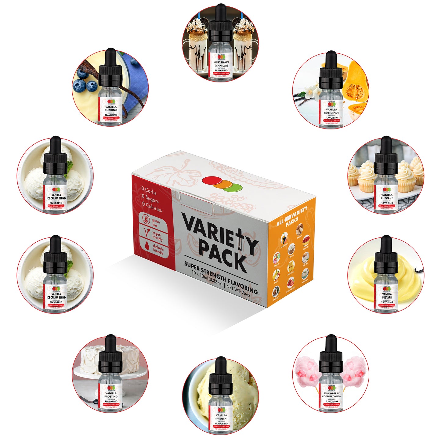 Low Carb - Vanillas - Variety 10 Pack - Flavored Liquid Concentrate KETO